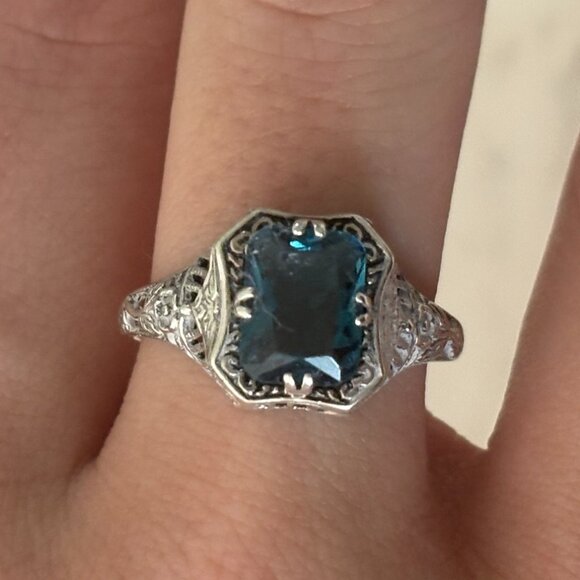 London Blue Topaz Ring/ Sterling Silver/ 2ct Blue Topaz SZ 9 - Picture 3 of 4